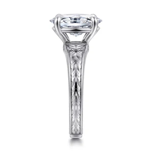 Vintage Inspired 14K White Gold Oval Solitaire Diamond Engagement Ring