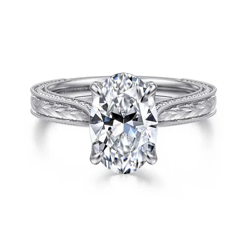 Vintage Inspired 14K White Gold Oval Solitaire Engagement Ring