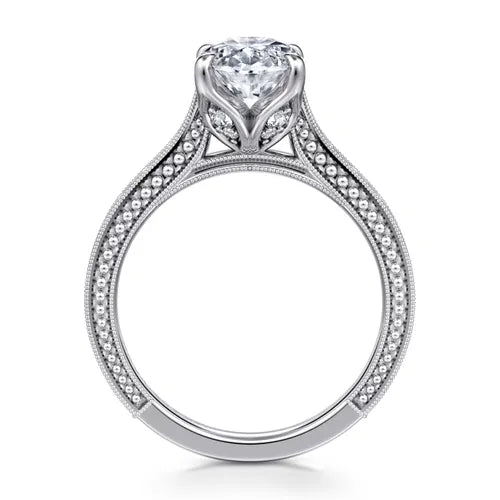 Vintage Inspired 14K White Gold Oval Solitaire Engagement Ring