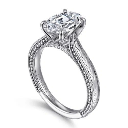 Vintage Inspired 14K White Gold Oval Solitaire Engagement Ring