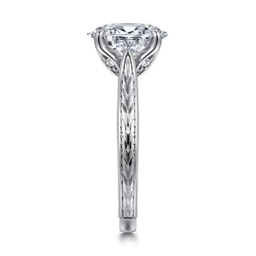 Vintage Inspired 14K White Gold Oval Solitaire Engagement Ring