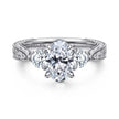 Vintage Inspired 14K White Gold Oval Three Stone Diamond Engagement Ring