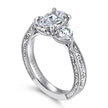 Vintage Inspired 14K White Gold Oval Three Stone Diamond Engagement Ring