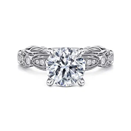 Vintage Inspired 14K White Gold Round Diamond Engagement Ring