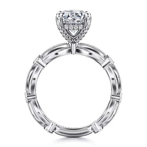 Vintage Inspired 14K White Gold Round Diamond Engagement Ring