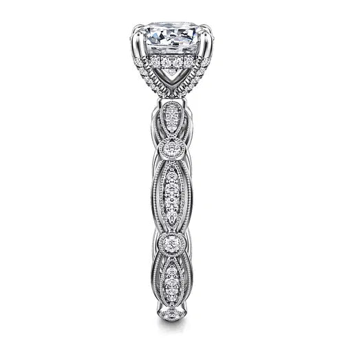 Vintage Inspired 14K White Gold Round Diamond Engagement Ring