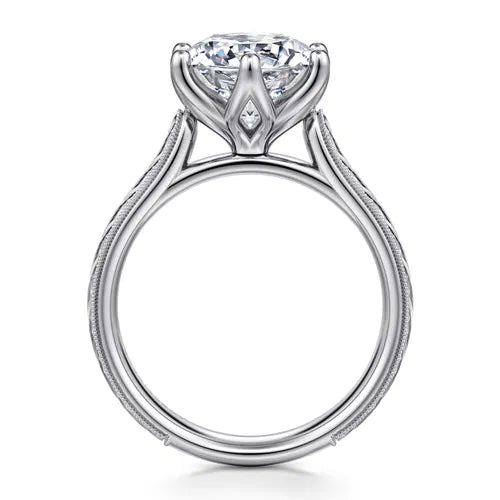 Vintage Inspired 14K White Gold Round Solitaire Diamond Engagement Ring