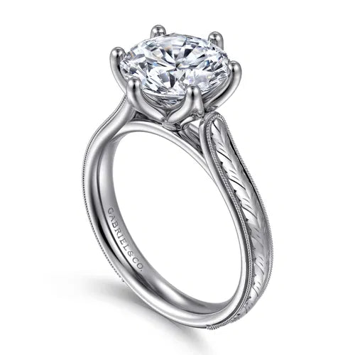 Vintage Inspired 14K White Gold Round Solitaire Diamond Engagement Ring