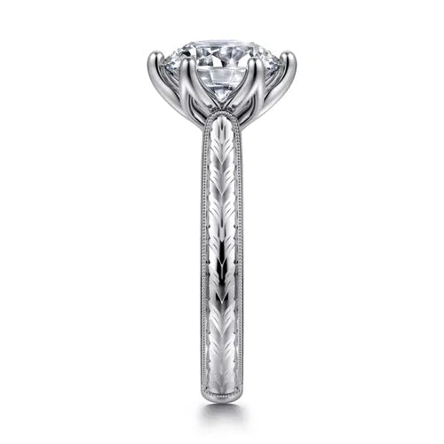 Vintage Inspired 14K White Gold Round Solitaire Diamond Engagement Ring