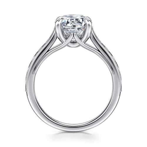 Vintage Inspired 14K White Gold Round Solitaire Diamond Engagement Ring