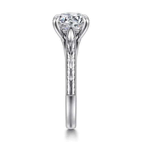 Vintage Inspired 14K White Gold Round Solitaire Diamond Engagement Ring