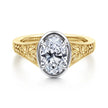 Vintage Inspired 14K White-Yellow Gold Oval Solitaire Diamond Engagement Ring