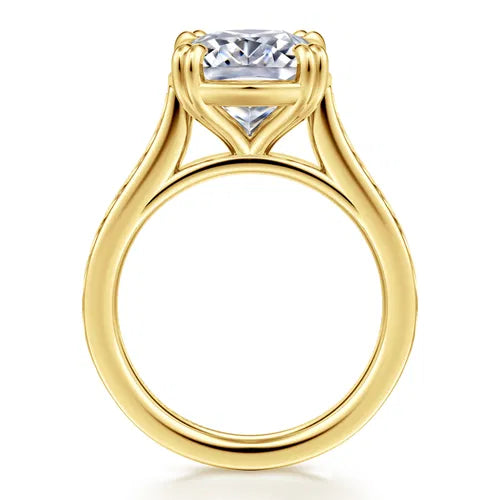 Vintage Inspired 14K Yellow Gold Elongated Cushion Solitaire Diamond Engagement Ring