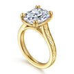 Vintage Inspired 14K Yellow Gold Elongated Cushion Solitaire Diamond Engagement Ring