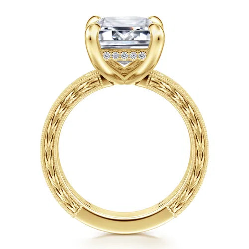 Vintage Inspired 14K Yellow Gold Emerald Cut Diamond Engagement Ring