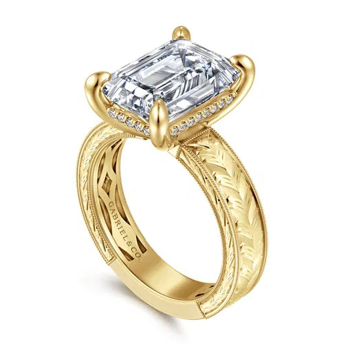 Vintage Inspired 14K Yellow Gold Emerald Cut Diamond Engagement Ring