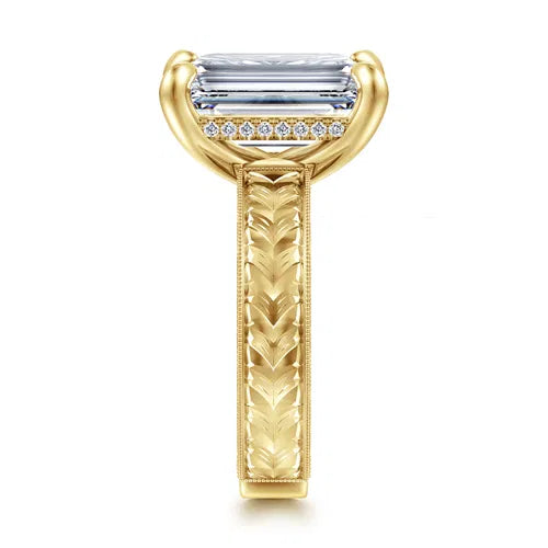 Vintage Inspired 14K Yellow Gold Emerald Cut Diamond Engagement Ring