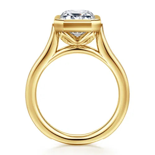 Vintage Inspired 14K Yellow Gold Emerald Cut Solitaire Diamond Engagement Ring