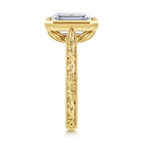 Vintage Inspired 14K Yellow Gold Emerald Cut Solitaire Diamond Engagement Ring