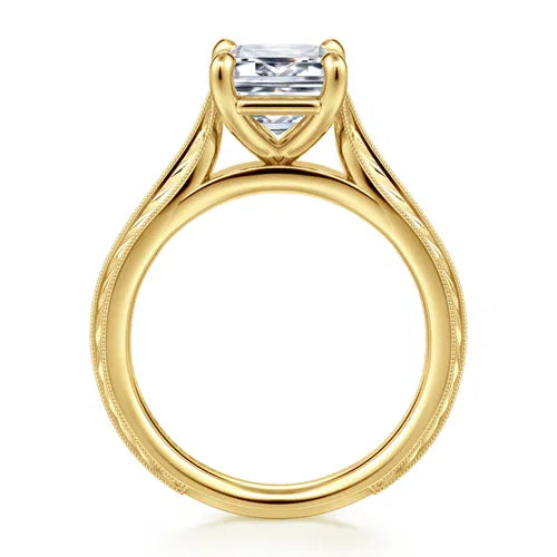 Vintage Inspired 14K Yellow Gold Emerald Cut Solitaire Diamond Engagement Ring