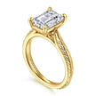 Vintage Inspired 14K Yellow Gold Emerald Cut Solitaire Diamond Engagement Ring