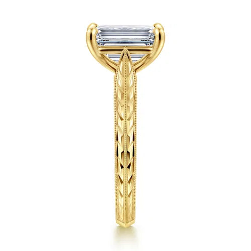 Vintage Inspired 14K Yellow Gold Emerald Cut Solitaire Diamond Engagement Ring