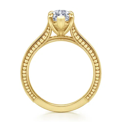 Vintage Inspired 14K Yellow Gold Marquise Shape Solitaire Diamond Engagement Ring