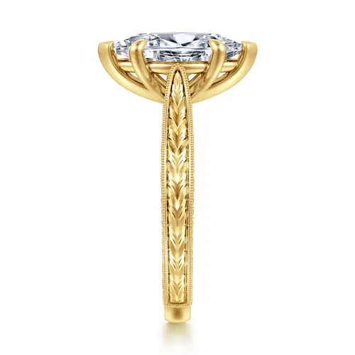 Vintage Inspired 14K Yellow Gold Marquise Shape Solitaire Diamond Engagement Ring