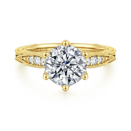 Vintage Inspired 14K Yellow Gold Round Diamond Engagement Ring