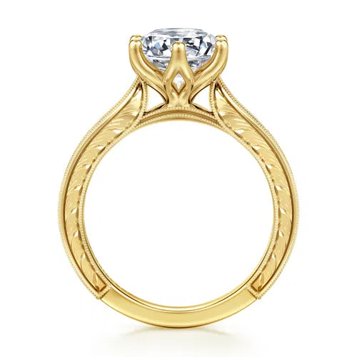 Vintage Inspired 14K Yellow Gold Round Diamond Engagement Ring