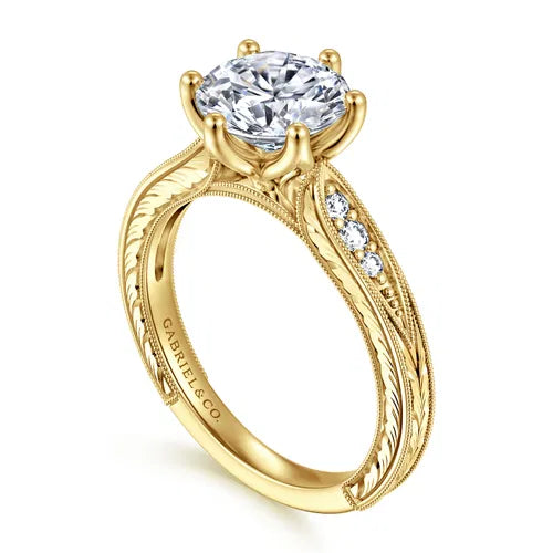 Vintage Inspired 14K Yellow Gold Round Diamond Engagement Ring