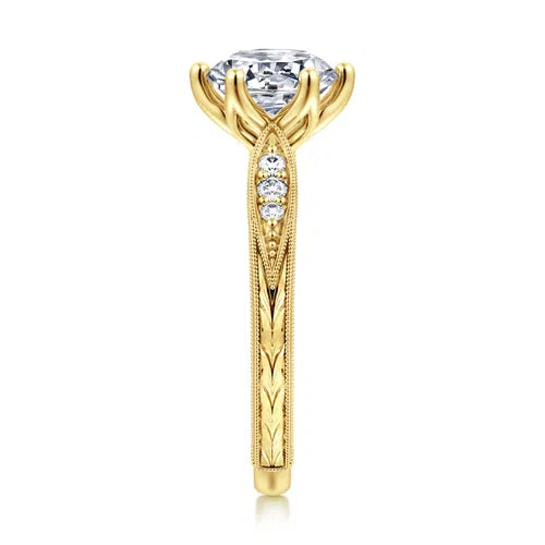 Vintage Inspired 14K Yellow Gold Round Diamond Engagement Ring