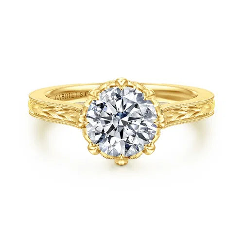Vintage Inspired 14K Yellow Gold Round Diamond Engagement Ring