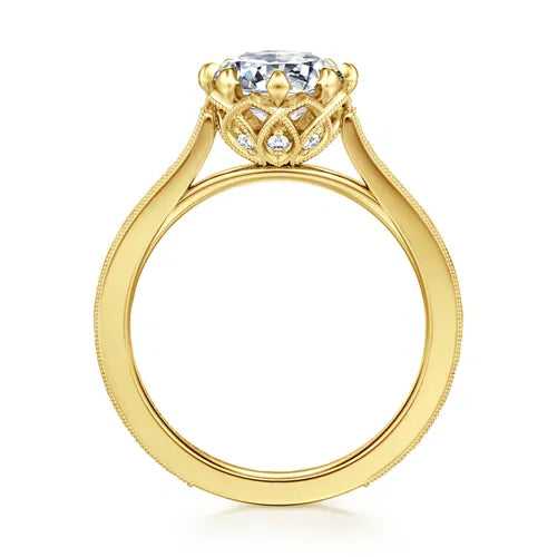 Vintage Inspired 14K Yellow Gold Round Diamond Engagement Ring