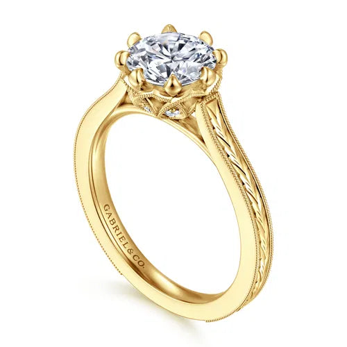 Vintage Inspired 14K Yellow Gold Round Diamond Engagement Ring