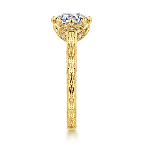 Vintage Inspired 14K Yellow Gold Round Diamond Engagement Ring
