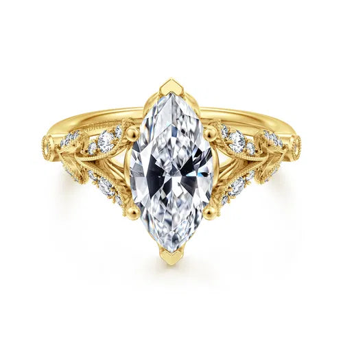 Vintage Inspired 14K Yellow Gold Split Shank Marquise Shape Diamond Engagement Ring