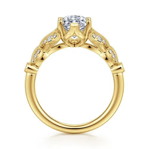 Vintage Inspired 14K Yellow Gold Split Shank Marquise Shape Diamond Engagement Ring