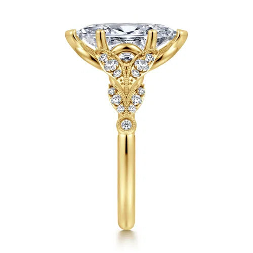 Vintage Inspired 14K Yellow Gold Split Shank Marquise Shape Diamond Engagement Ring