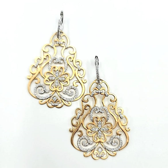 Glamorous Pave Set Diamond Chandelier Drop Earrings in 14K Gold  | Gemma's Jewelers