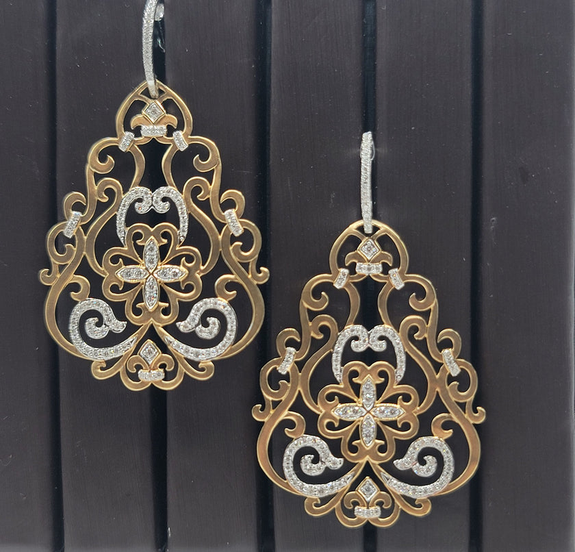 Glamorous Pave Set Diamond Chandelier Drop Earrings in 14K Gold  | Gemma's Jewelers
