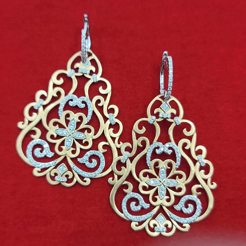 Glamorous Pave Set Diamond Chandelier Drop Earrings in 14K Gold  | Gemma's Jewelers