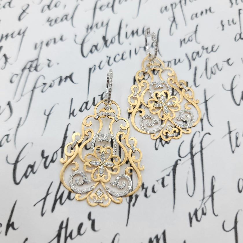 Glamorous Pave Set Diamond Chandelier Drop Earrings in 14K Gold  | Gemma's Jewelers