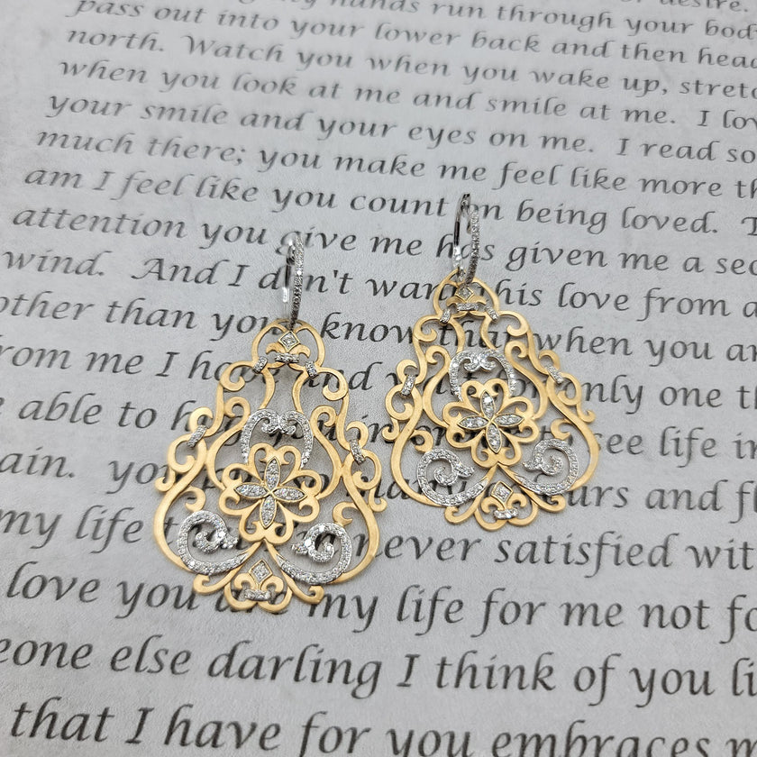 Glamorous Pave Set Diamond Chandelier Drop Earrings in 14K Gold  | Gemma's Jewelers