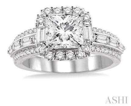 Glamorous Princess Cut Diamond Halo Engagement Ring in 14K White Gold | Gemmas Jewelers