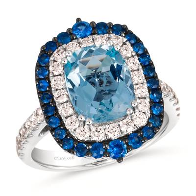 Glamorous LeVian Couture Diamond Sapphire & Aquamarine Ring in Platinum | Gemmas Jewelers