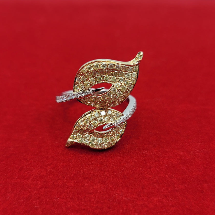 Glamorous Yellow Diamond Crossover Leaf Design Cocktail Ring in 14K Gold | Gemma's Jewelers