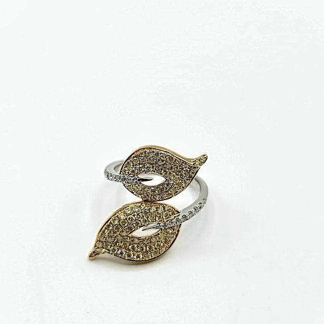 Glamorous Yellow Diamond Crossover Leaf Design Cocktail Ring in 14K Gold | Gemma's Jewelers