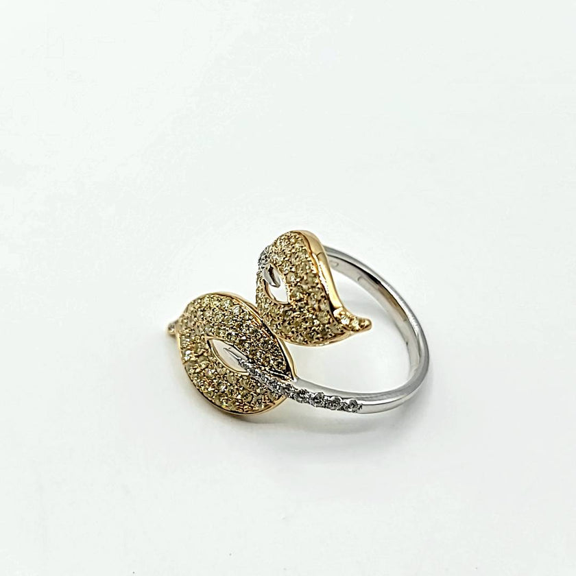 Glamorous Yellow Diamond Crossover Leaf Design Cocktail Ring in 14K Gold | Gemma's Jewelers