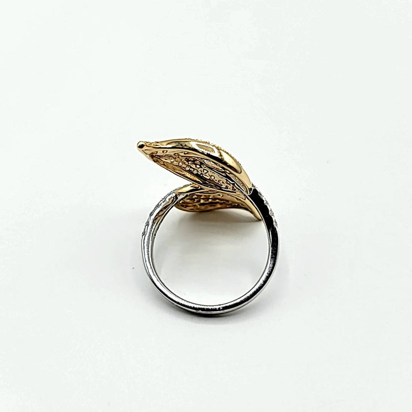 Glamorous Yellow Diamond Crossover Leaf Design Cocktail Ring in 14K Gold | Gemma's Jewelers